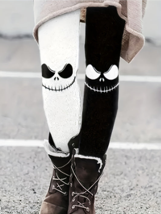  Colorblock Graphic Print Leggings Stretch Skinny Leggings