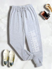  Letter Print Drawstring Sweatpants Women's Plus Slight Stretch
