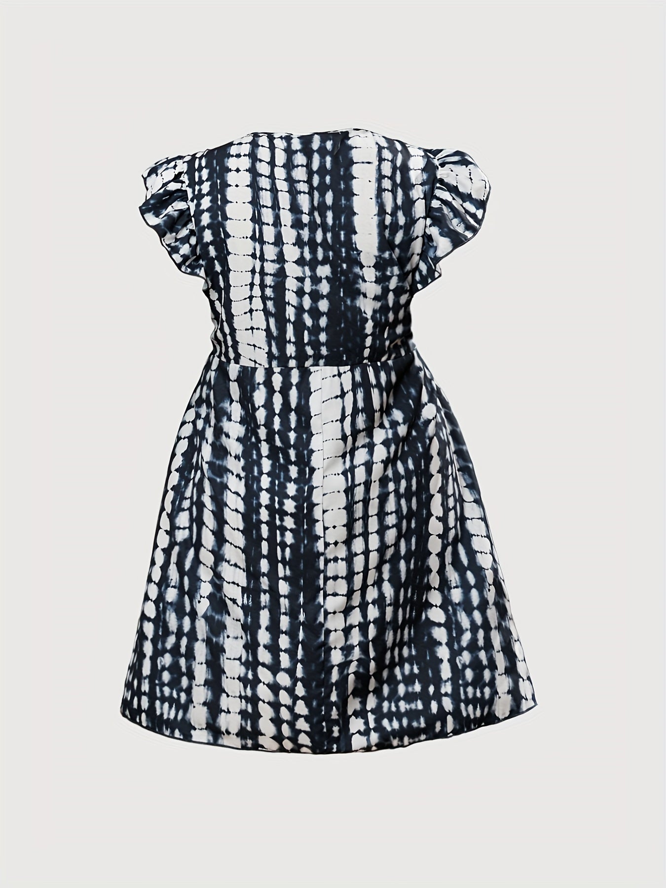  Tie Dye Stripe Print Ruffle Sleeve V Neck Dress