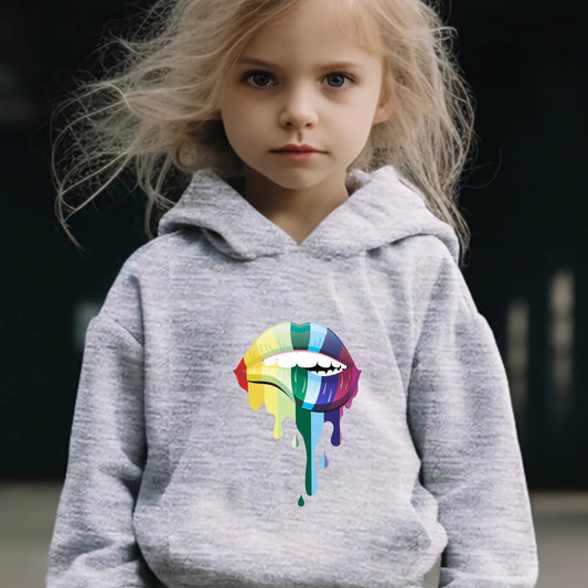 Colorful Lip Pattern Hooded Sweatshirt Girls Hoodies & Sweatpants