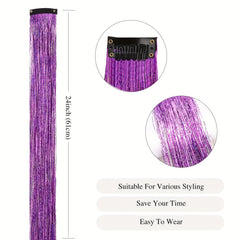 2pcs Y2K Tinsel Hair Extension 10 Colors Glitter Rainbow Synthetic Hair