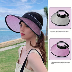 Adjustable Photochromic Visor Hat Dotted Wide Brim UV Protection Sun Hat