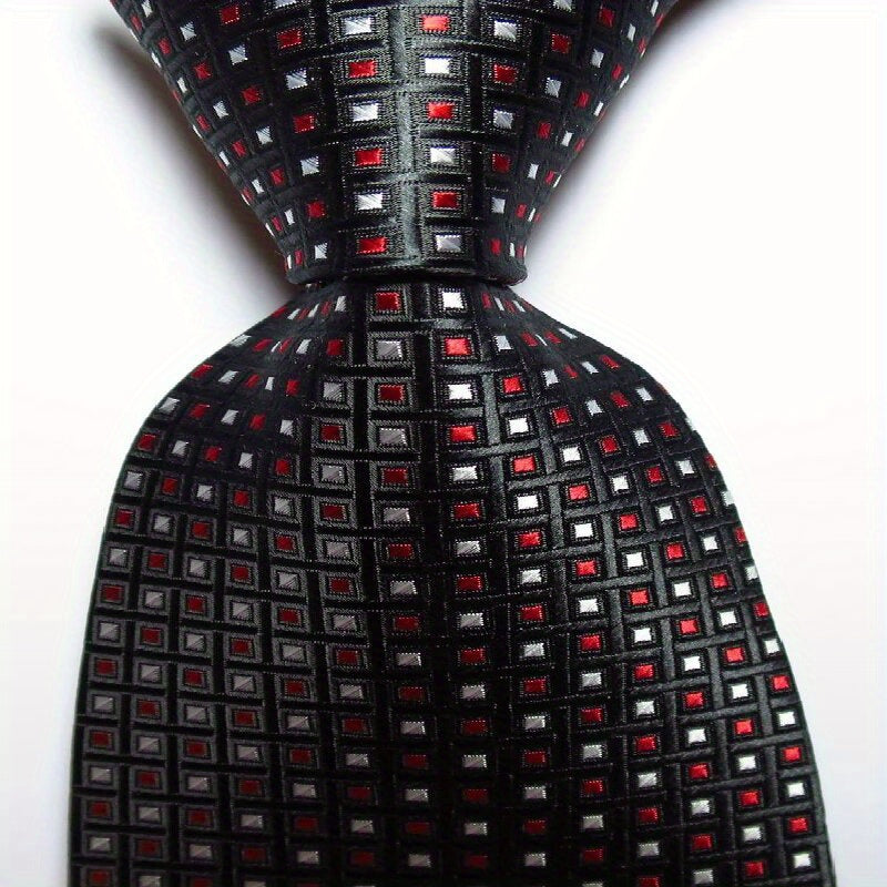 Men's Plaid Dot Jacquard Woven Tie And Rose Red Jacquard Woven Men's Tie Necktie