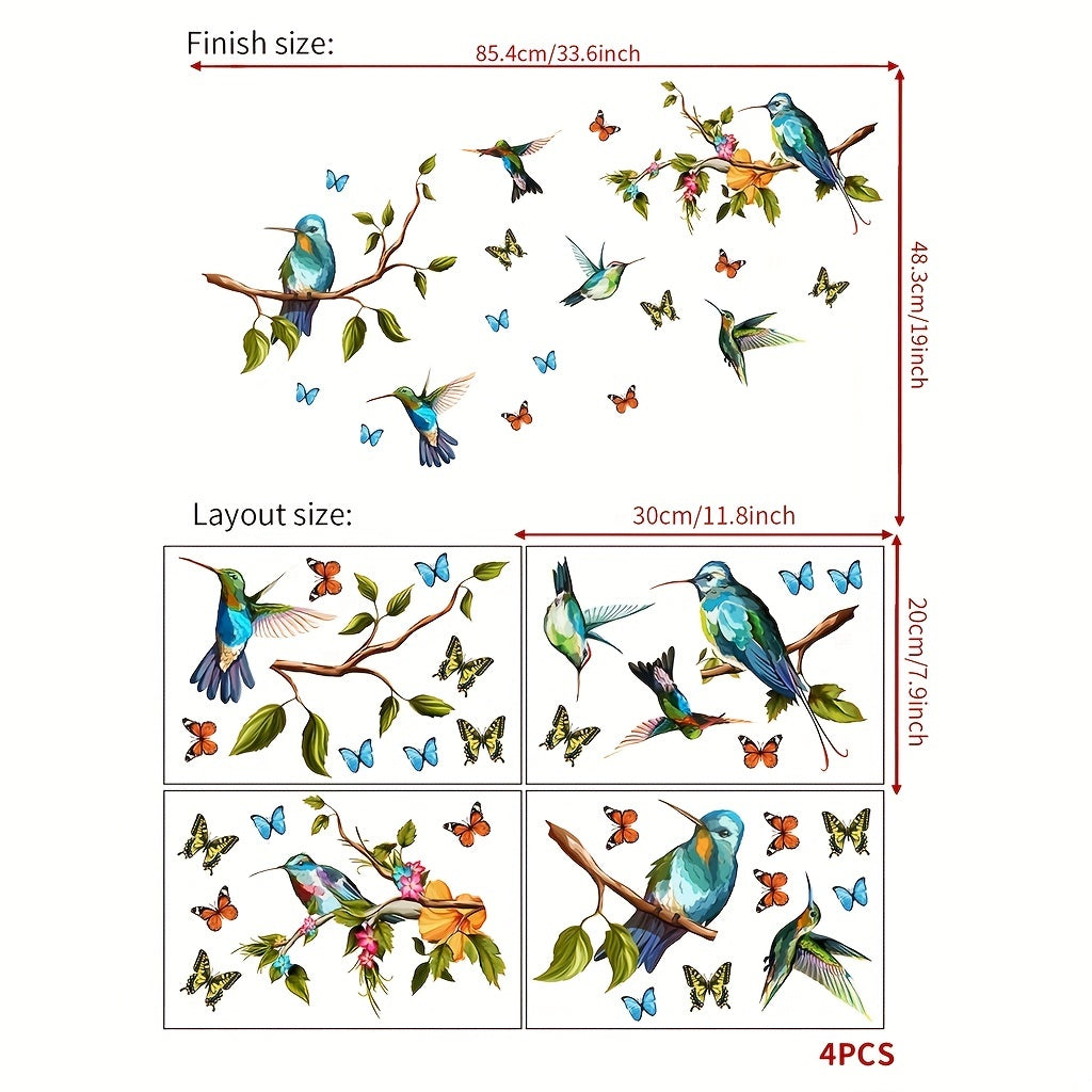 4pcs Bird & Butterfly Wall Stickers - Spring Home Decor Touch