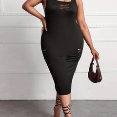  Sexy Tank Dress Women's Plus Solid Ripped Square Neck Semi Sheer