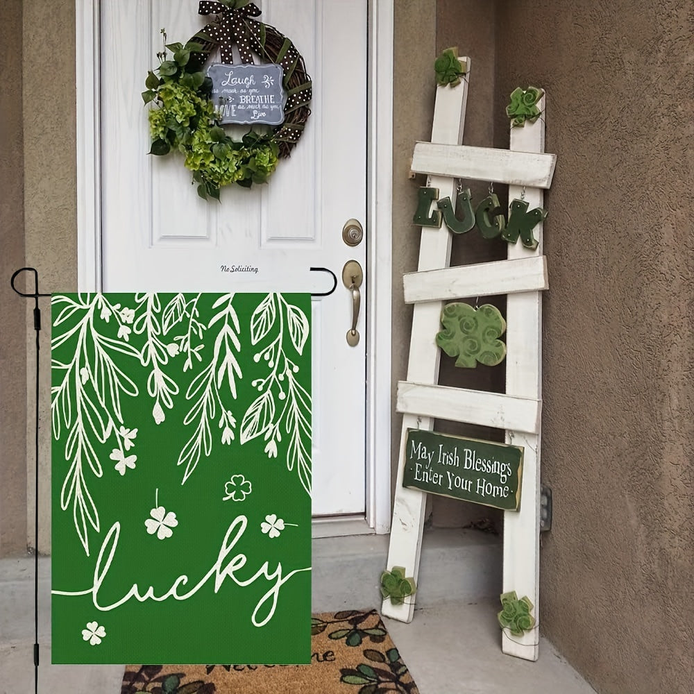St Patrick's Garden Flag Double Sided Burlap Green Floral Shamrocks Clovers