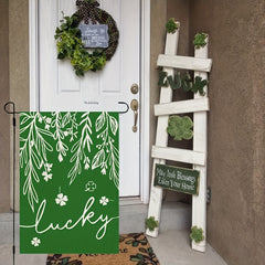 St Patrick's Garden Flag Double Sided Burlap Green Floral Shamrocks Clovers