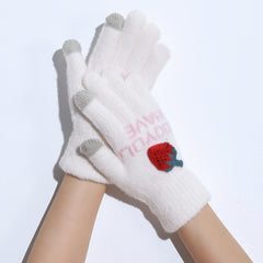 Strawberry Decorated Plush Winter Warm Gloves for Women Girls