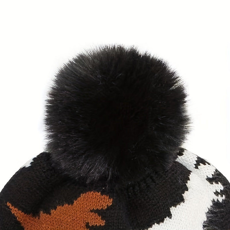 Dinosaur Jacquard Woolen Hat with Velvet Warm Winter