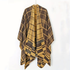Geometric Plaid Jacquard Shawl Wrap Boho Cape