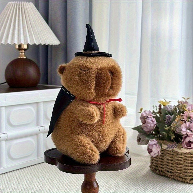 Capybara Plush Toy with Bat Cape & Witch Hat