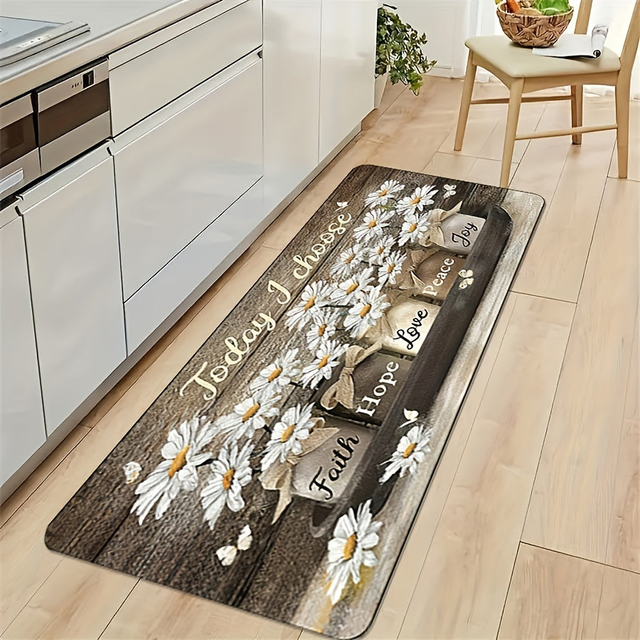 Flower Pattern Washable Floor Mat for Year Decor