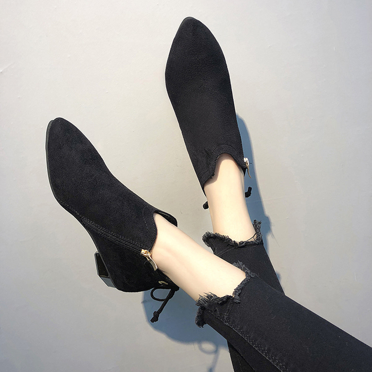 Women's Chunky Heeled Suede Ankle Boots Solid Short Boots