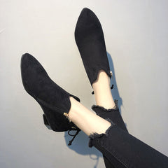 Women's Chunky Heeled Suede Ankle Boots Solid Short Boots