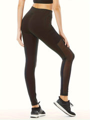 Mesh Contrast Yoga Pants With Pocket Running Leggings