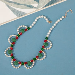Faux Pearl Beaded Necklace Faux Jade Chinese Style Decoration