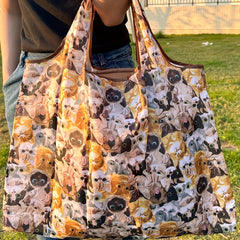 Cat Pattern Foldable Tote Bag Large Capacity Portable Shoulder Bag