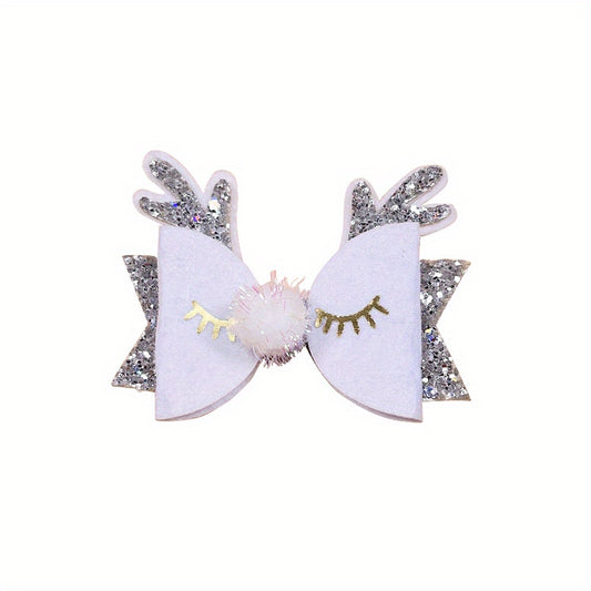 Christmas Party Elk Antlers Hair Clip Sequin Bows Hair Pin Girls Hair Accessorie