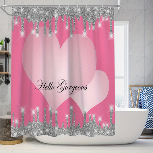 Sparkling Shower Curtain Set with Bath Mat and Hooks, 71x71 In