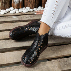 Women's High Top Hollow Out Flat Sandals Casual Faux Leather Shoes