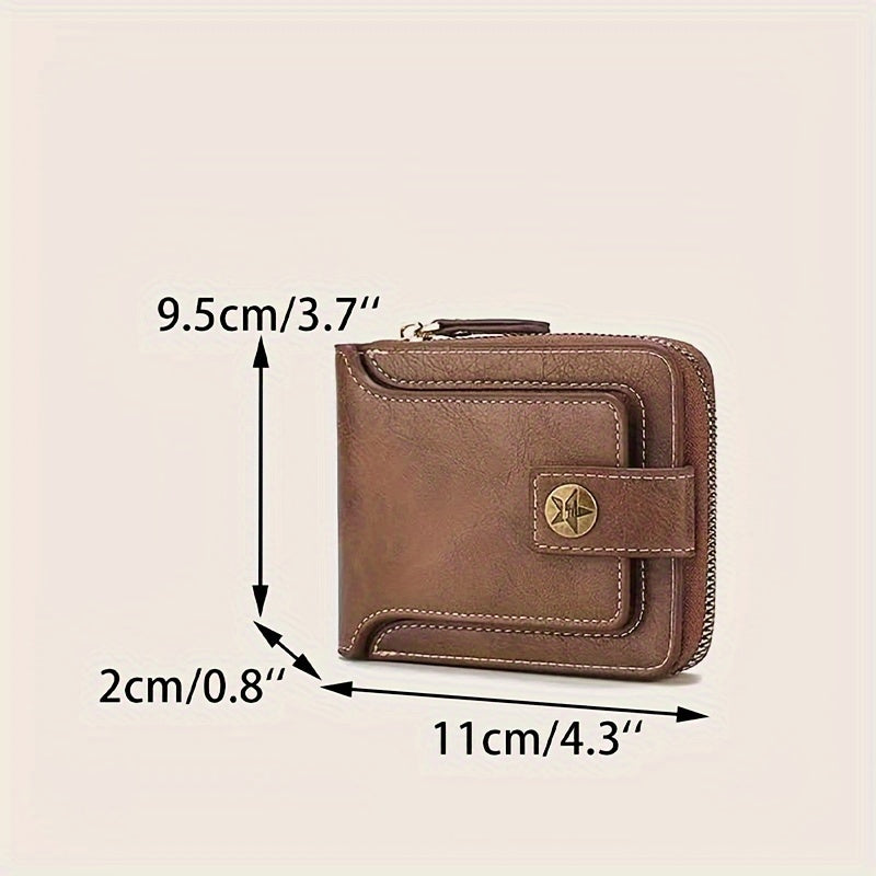 Men's Tree Pattern Zipper Buckle PU Credit Card Holder Small Coin Wallet