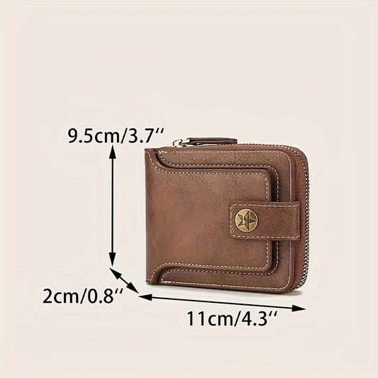 Men's Tree Pattern Zipper Buckle PU Credit Card Holder Small Coin Wallet