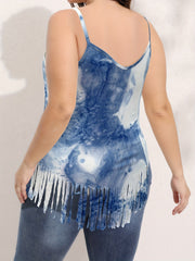  Tie Dye V Neck Tassel Trim Cami Top