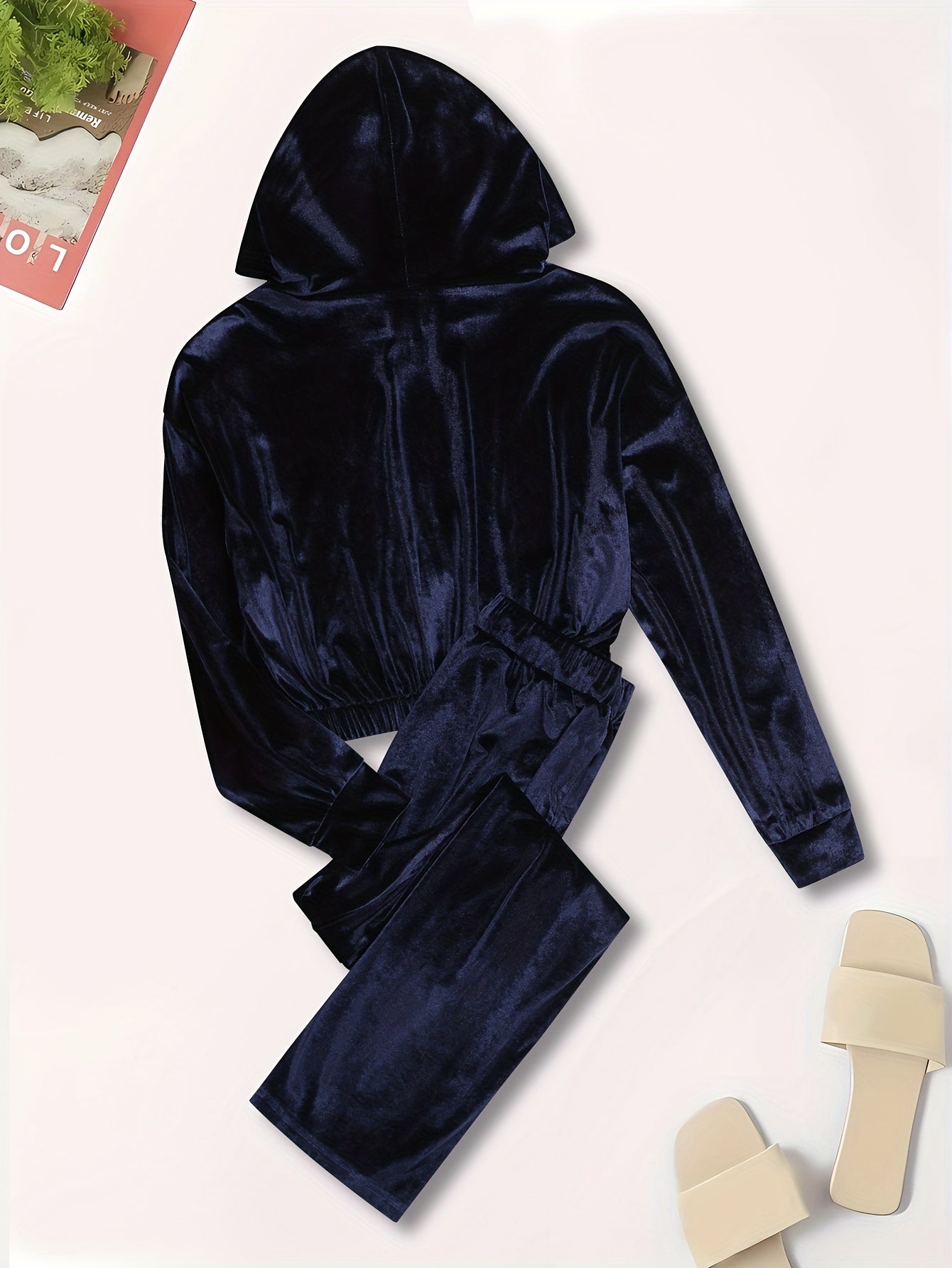  Velvet Zip Up Hoodie & Pants Set