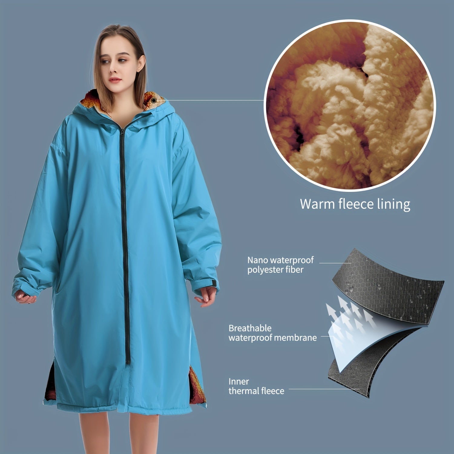 Warm Fleece Lined Hooded Robe for Water Sports