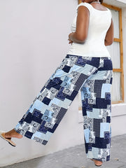 Women's Plus Colorblock Paisley Print Wide Leg Pants