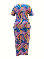  Colorful Stripe Print Maxi Dress with Pockets