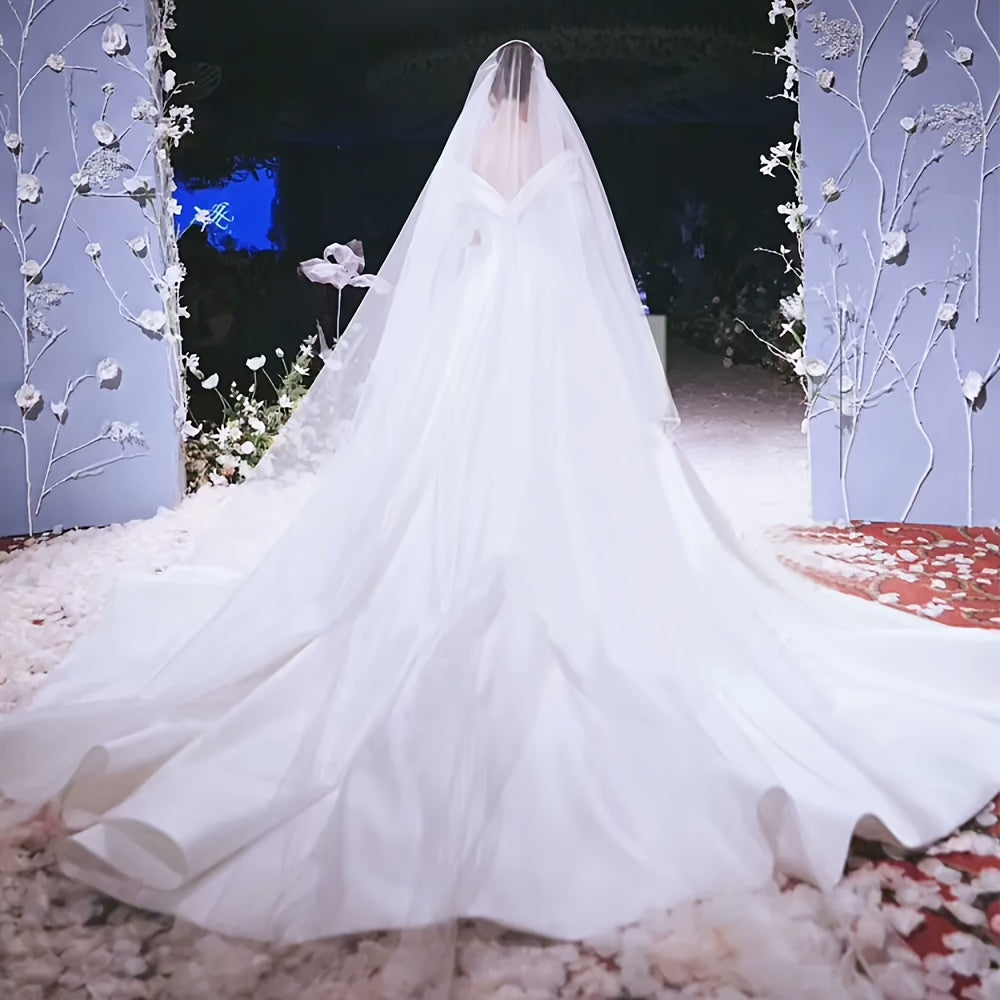 Long Bridal Veil with Satin Edges - Perfect for Weddings