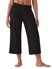  Solid High Rise Wide Leg Crop Trousers