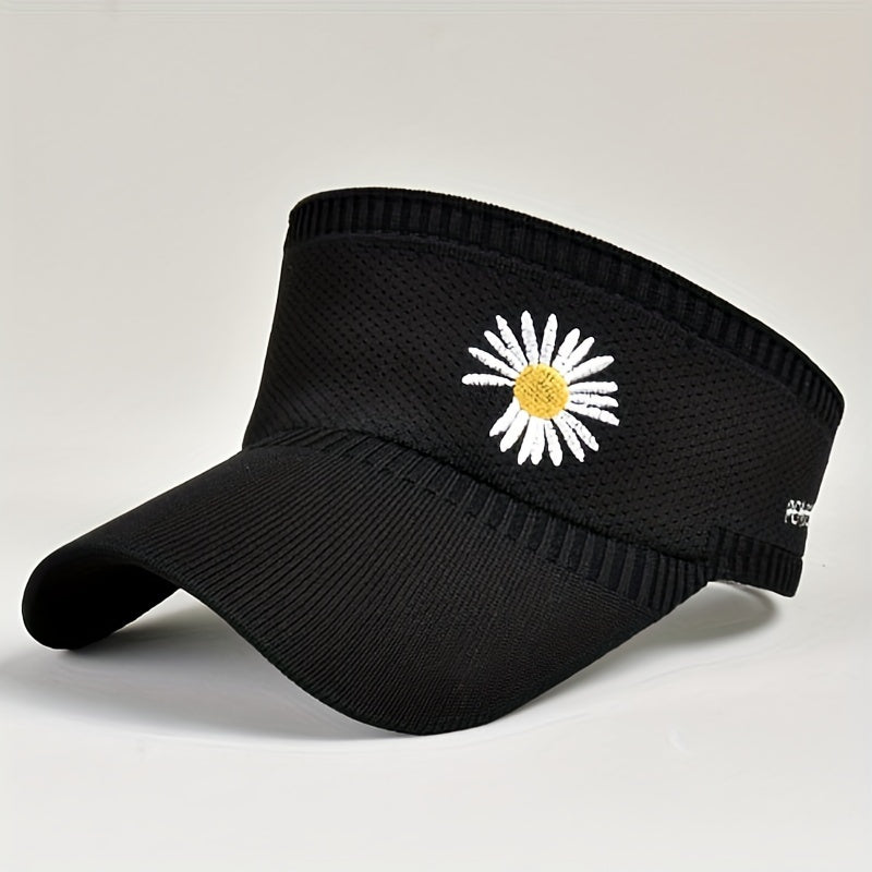Daisy Embroidery Sun Visor Hat UV Protection Travel Beach Cap