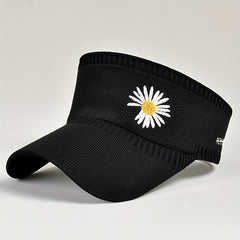 Daisy Embroidery Sun Visor Hat UV Protection Travel Beach Cap