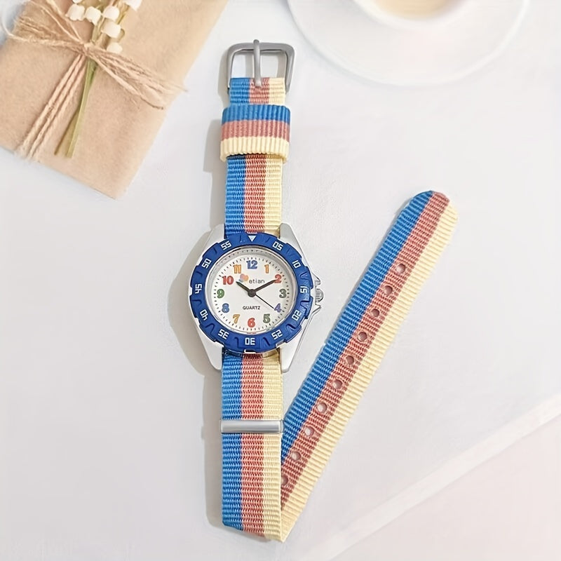 Teen Casual Canvas Watchband Round Dial Quartz Watch For Daily Life