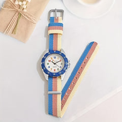 Teen Casual Canvas Watchband Round Dial Quartz Watch For Daily Life