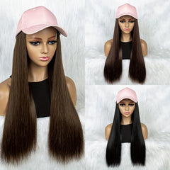 Long Synthetic Hair Wigs With Hats for Women - Pink Baseball Cap Wigs 55 88 Cm