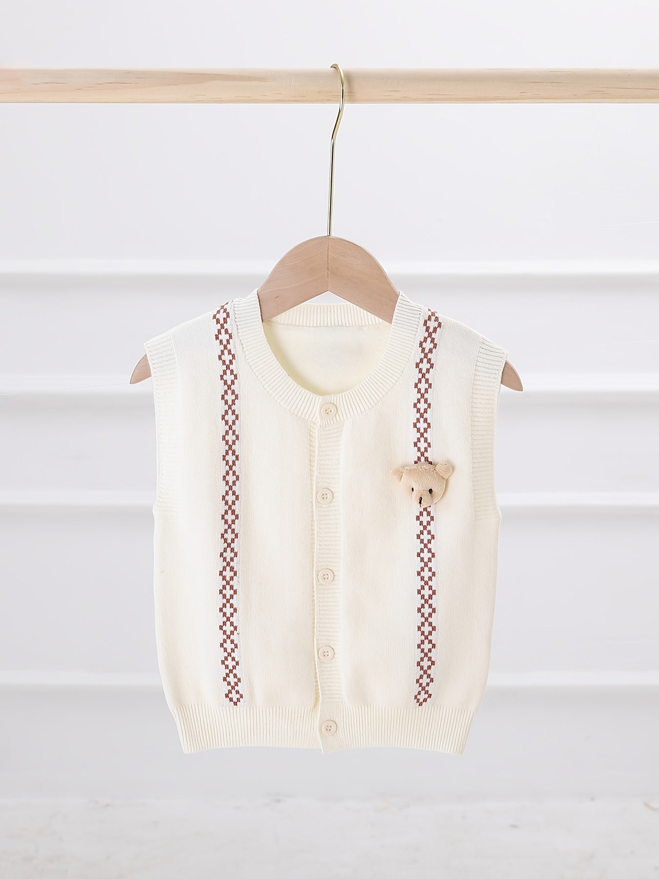 Kids Bear Decor Knitted Sweater Gentleman Vest for Autumn