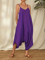  Solid V Neck Cami Jumpsuit With Pockets