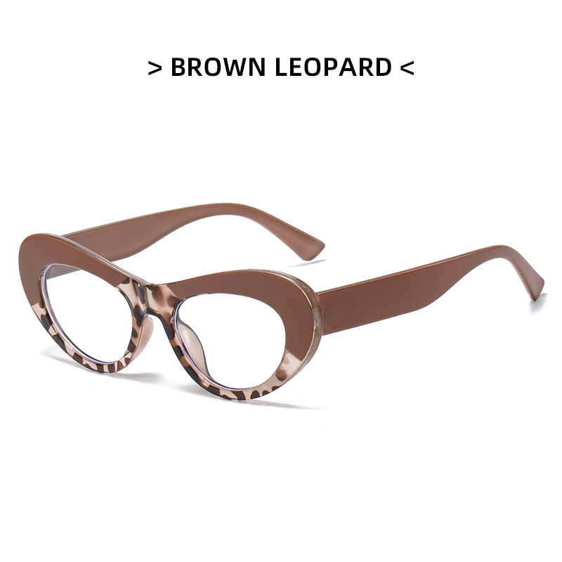Women's Oval Spectacles Lens Leopard Print Frame Light Blocking Glasses