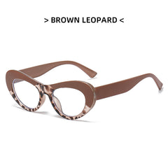 Women's Oval Spectacles Lens Leopard Print Frame Light Blocking Glasses