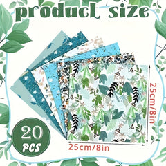 20pcs Quilting Fabric Squares Floral & Animal Patterns DIY Sewing Craft