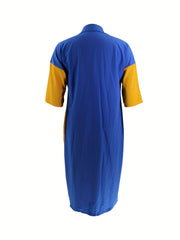  Colorblock Button Up Half Sleeve Shirt Dress