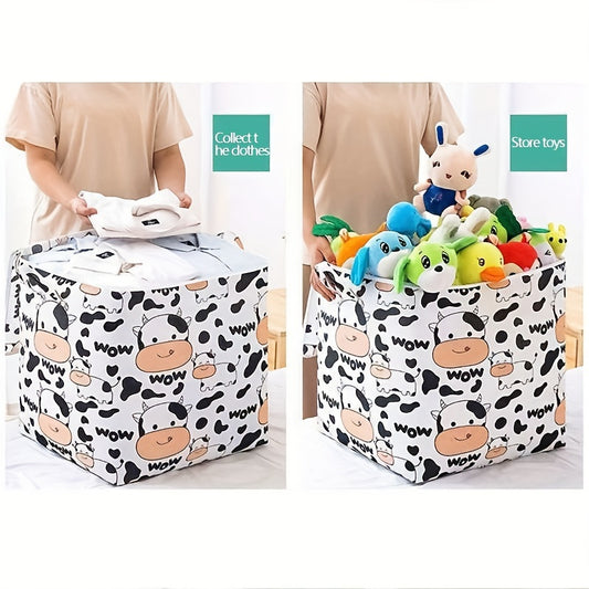 Cartoon Cow Pattern Storage Box Zipper Large Capacity Organizer