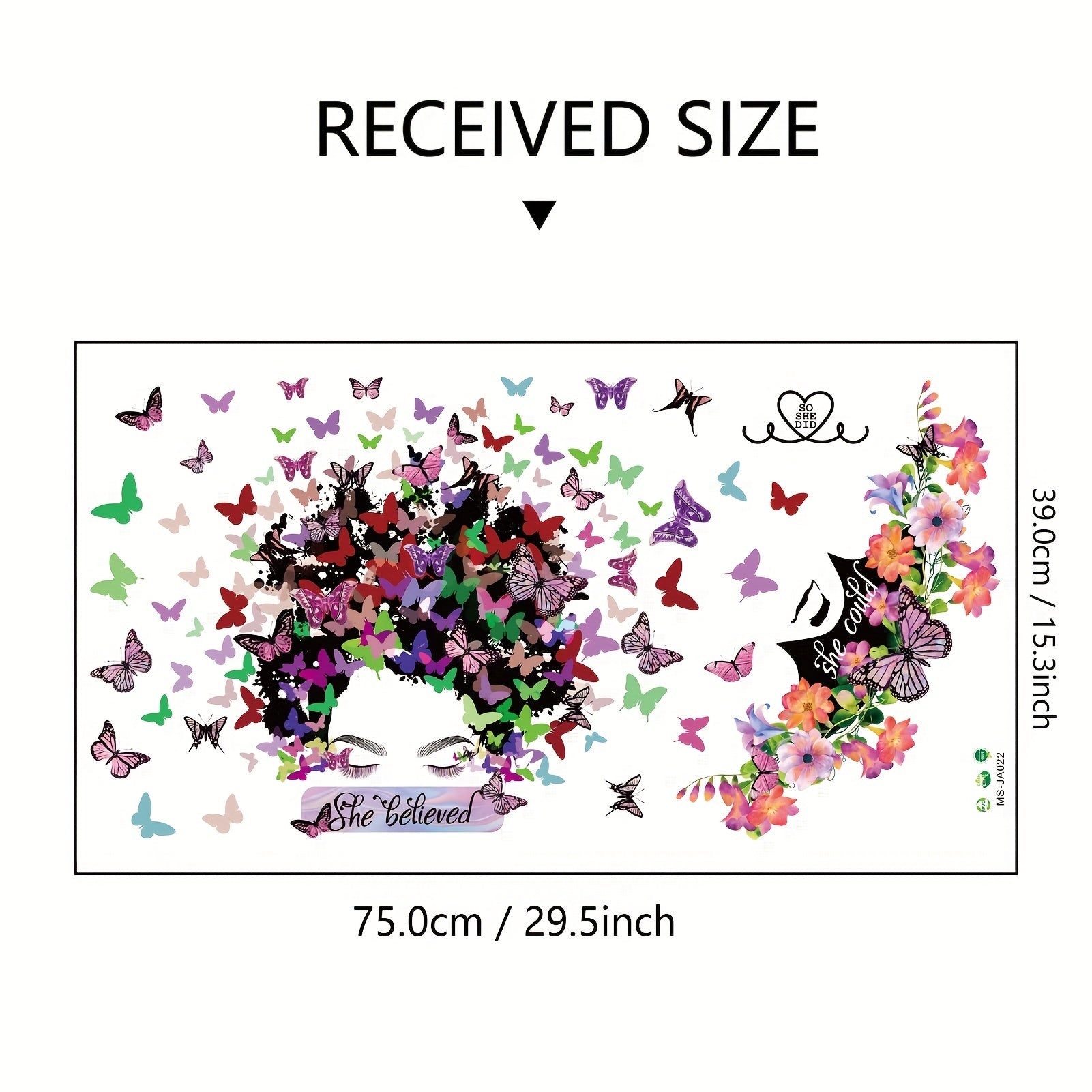Lady Wall Sticker Butterfly Green Leafs Wall Decal