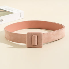 Women Velvet Girdle Woollen Square Buckle Suede PU Belt