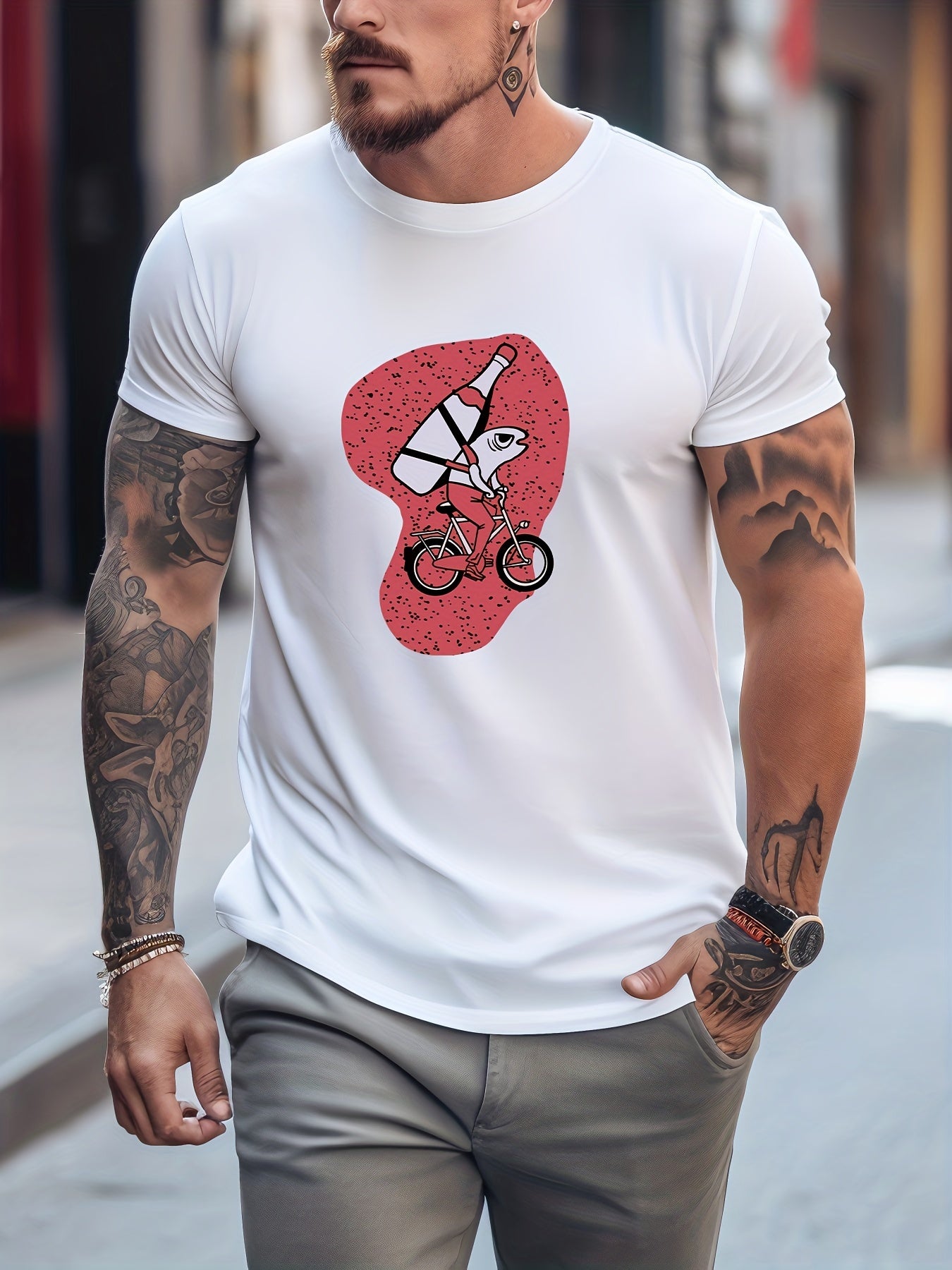 Men's Printed Leisure Sports T shirt Casual Stretch Tee Shirt