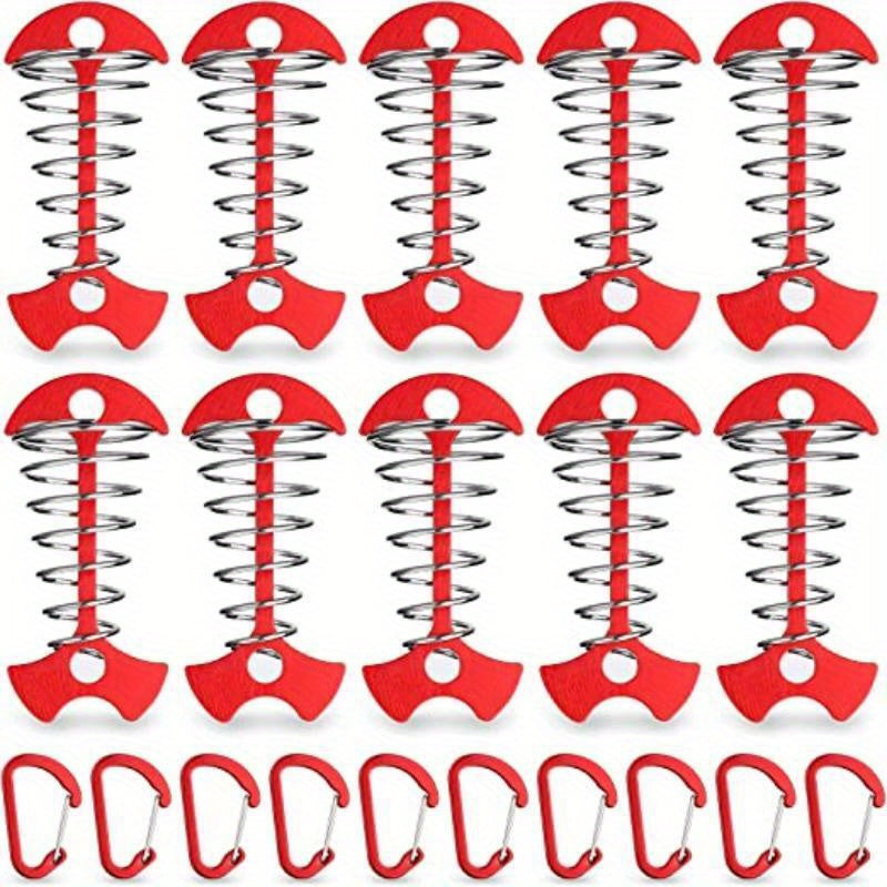 10 Red Deck Anchor Pegs Carabiners Windproof Aluminum Tent Stakes