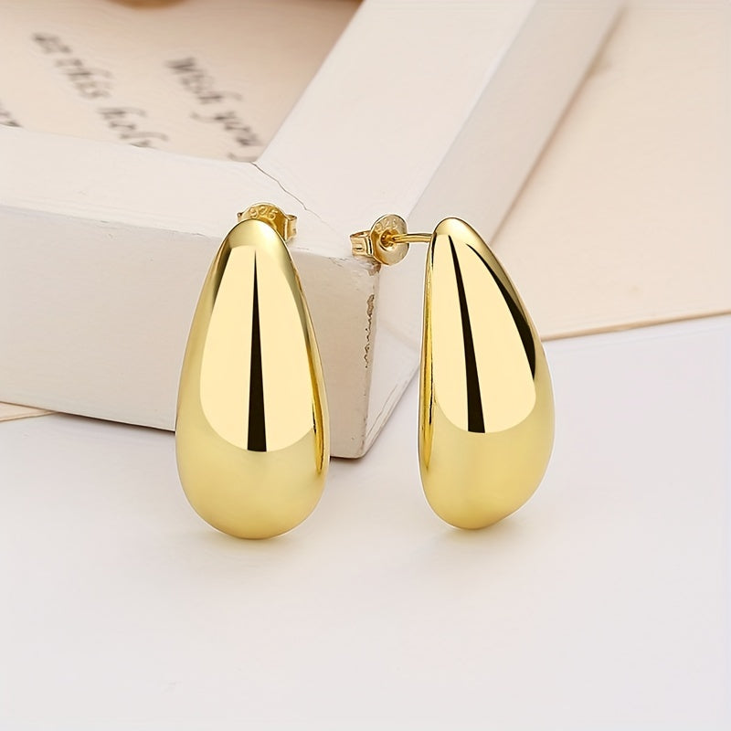 Melon Seed Water Drop Stud Earrings Minimalist Golden Silver Chunky